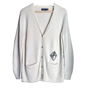Polo Ralph Lauren Womens Wool Cardigan P67 Diamond Monogram Ecru Cream S Preppy